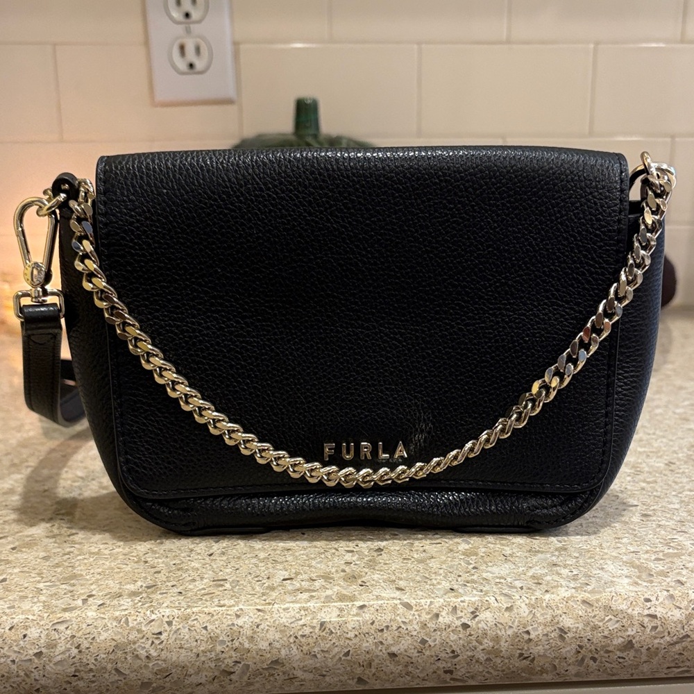Furla Black Crossbody Bag with Gold Chain